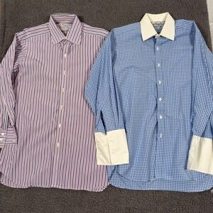 Turnbull & Asser Mens Dress Shirts 15.5 Stripe Gingham England French Flip Cuff